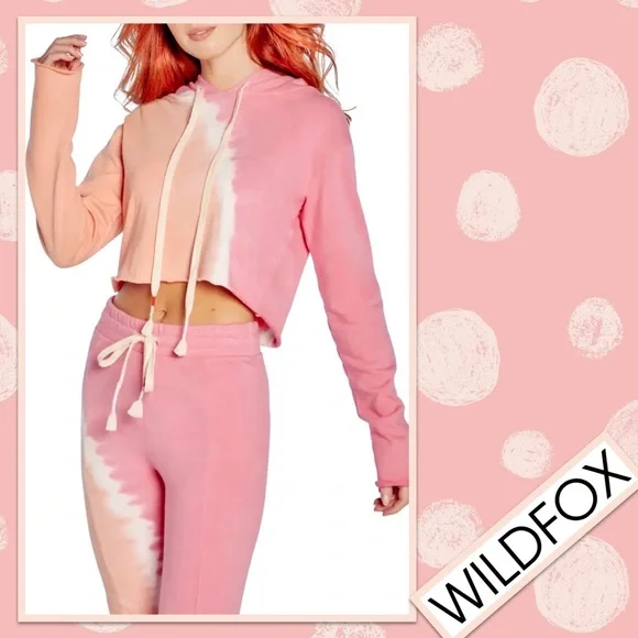 WILDFOX Ivy Sherbet Wash Tie Dye Crop Cotton Hoodie in Sherbet Wash (Peach Pink) - Picture 5 of 11
